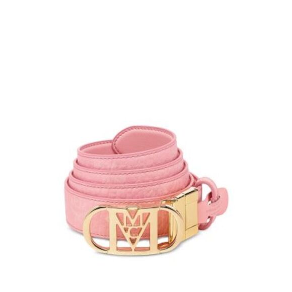 MCM Accessories - MCM Womens Pink Logo Graphic Gold-Tone Buckle Leather Casual Belt ONE SIZE